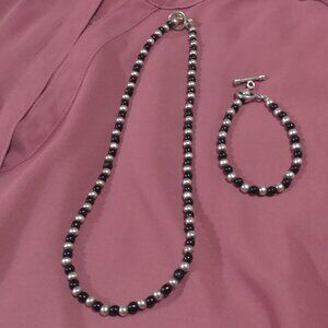 RARE Silpada Onyx & Sterling Silver Bead Necklace & Bracelet Set N0341 B0340